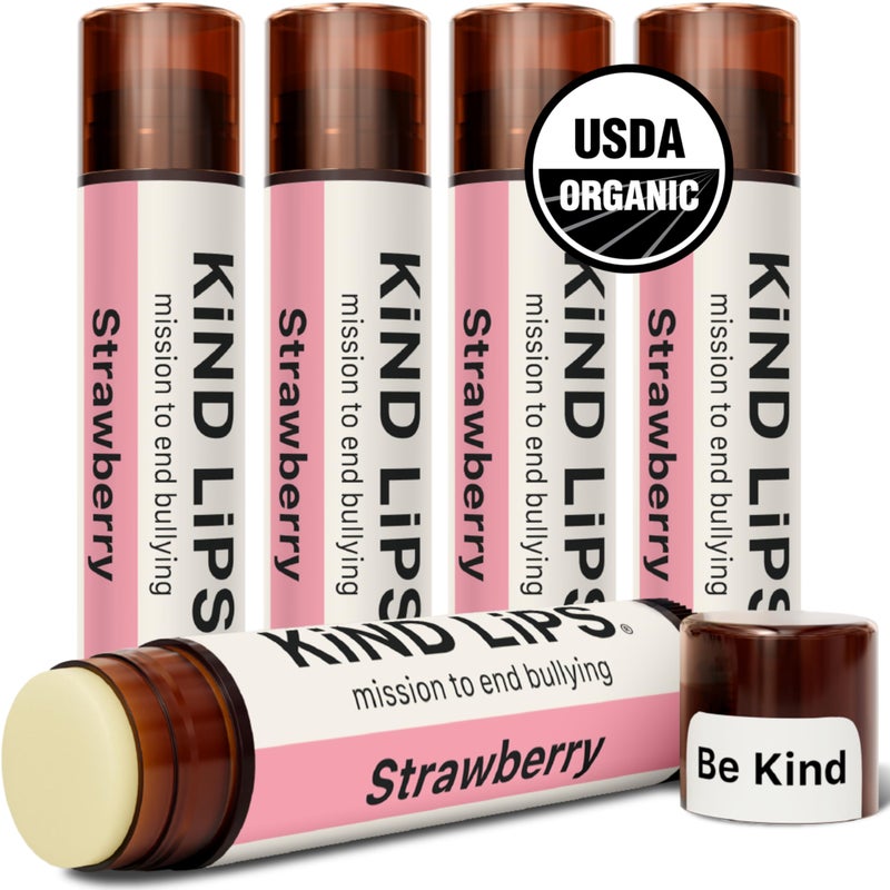 Kind Lips Strawberry Lip Balm 5Pack  USDA Organic Natural Lip Moisturizer for Dry Lips  GlutenFree CrueltyFree